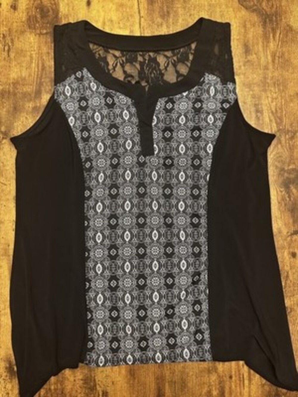 Laura Black Lace Inset Patterned Sleeveless Blouse XL